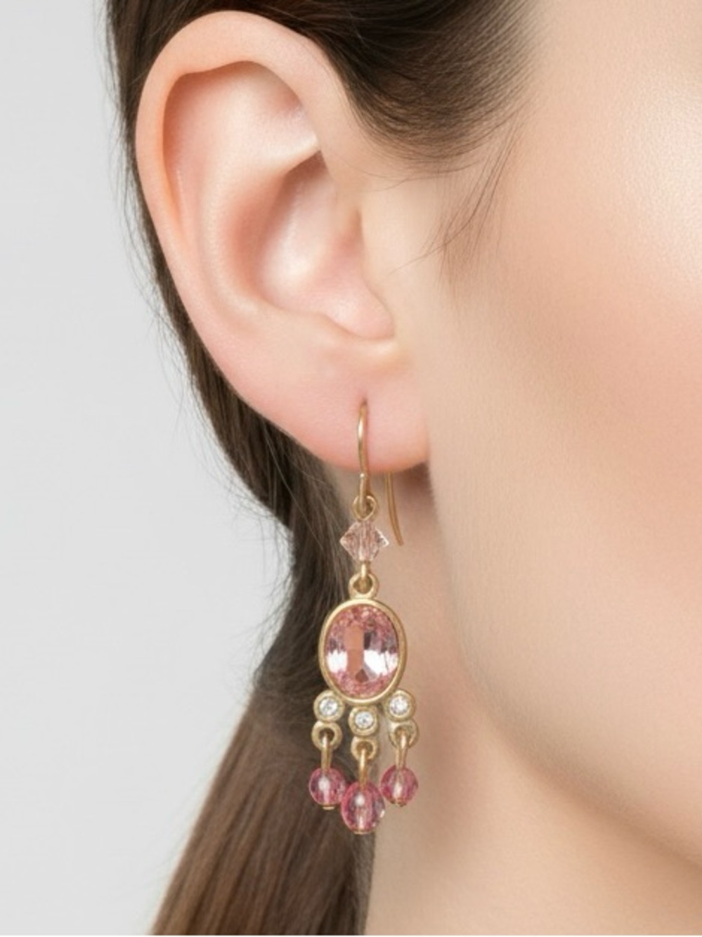 Swarovski Gold-Tone Pink Crystal Chandelier Earrings